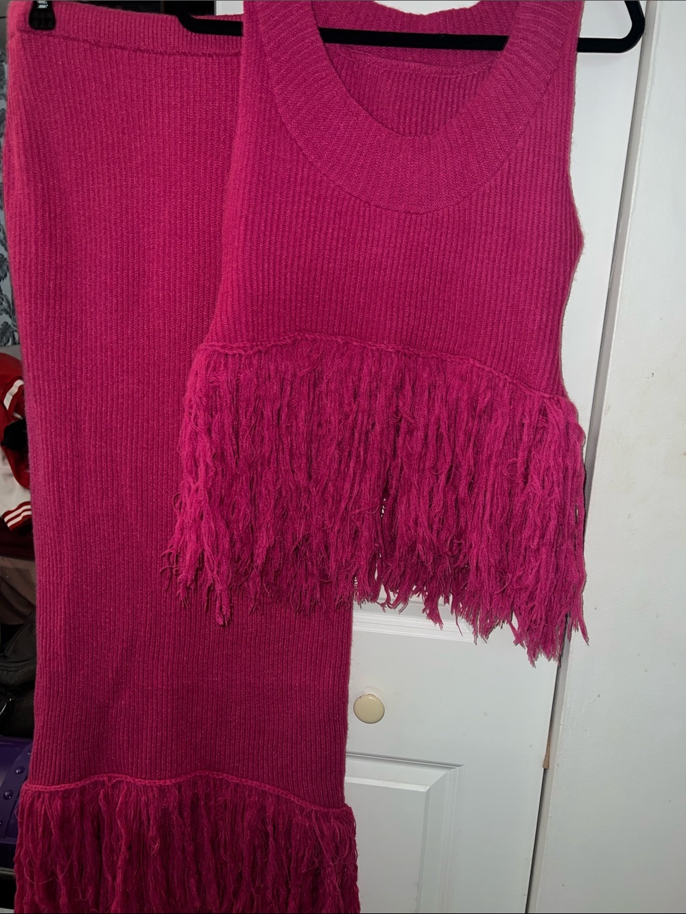 Fringed sweater dress set